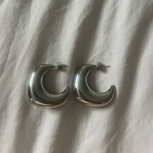 Chunky Silver Crescent Hoop Earrings